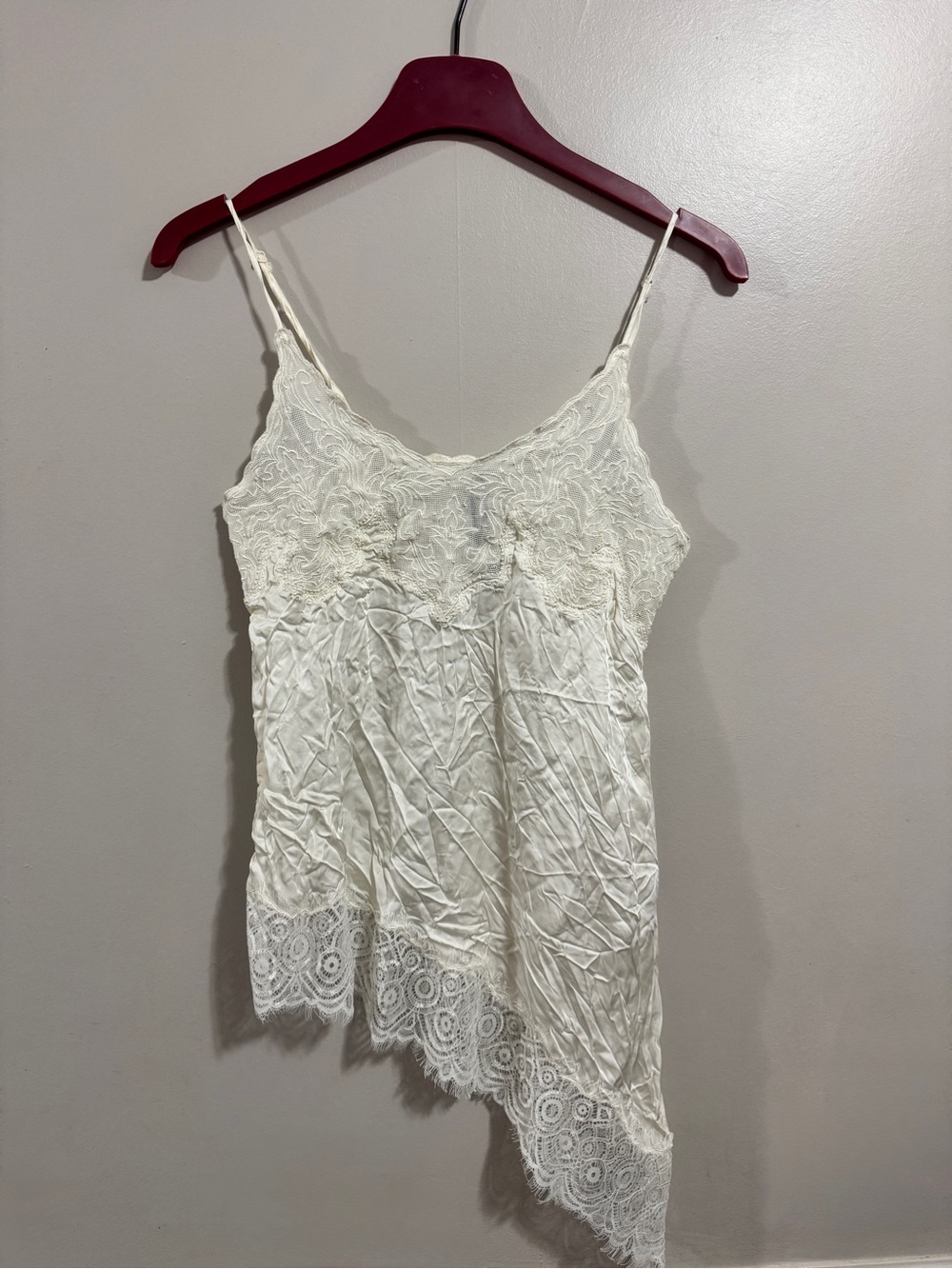 Zara Lace Beaded Cami Asymmetrical Hem Ivory Y2K Fairy Grunge Slip Tank Size XS